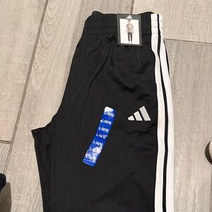 Adidas Kids Black Joggers with White Stripes